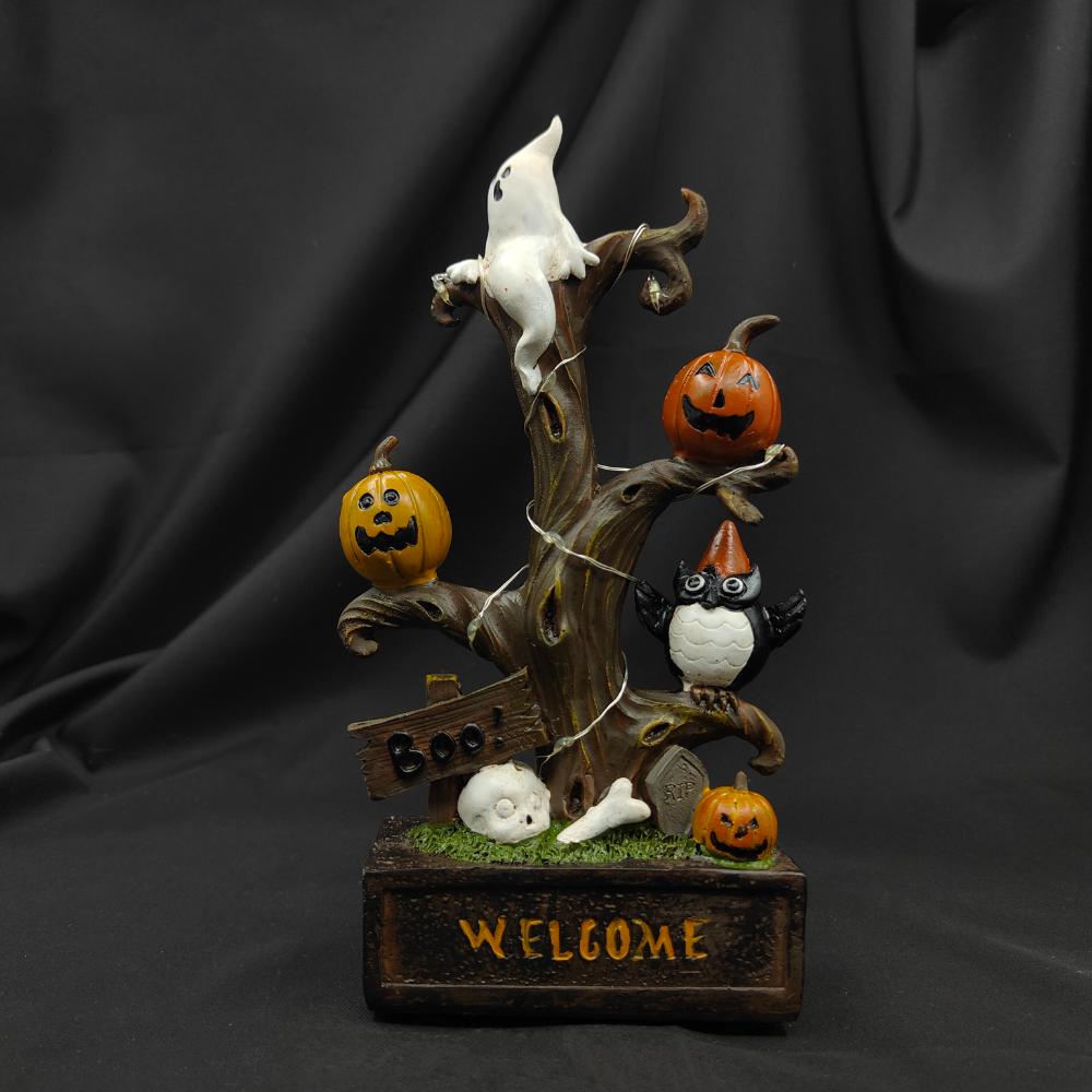 1Pcs Halloween Pumpkin Ghost Tree Atmosphere Colorful Light Luminous Resin Craft Ornaments For Halloween Home Indoor Party Decor