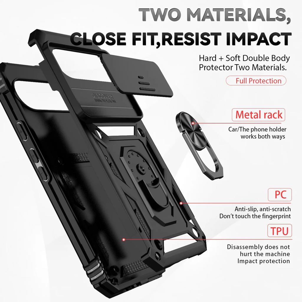 Shockproof Armor Phone Case For Google Pixel 7 7A 8 8A 9 9A10 XL Pro Ring Car Magnetic Stand Kickstand Protective Cover