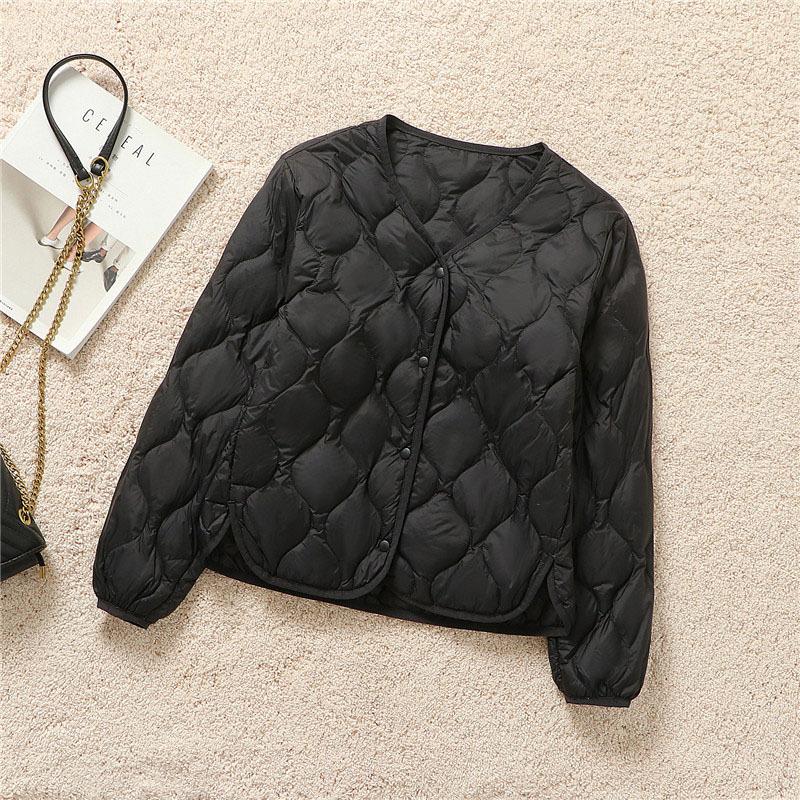 

Ромбоподібна легка та тонка куртка-пуховик з довгими рукавами жіноча 2025 осінь та зима теплий внутрішній одяг верхній одяг практичний повсякденний топ з пуху білої качки тренд XXXL чорний