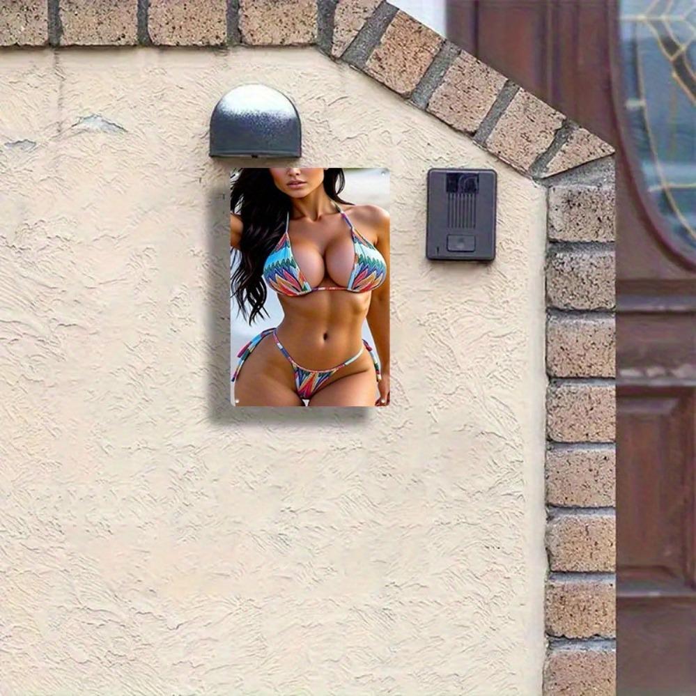 Vintage Tin Sign Summer Beach Style - Colorful Bikini Beauty Print Wall Art Decor 8x12 Inch 1PC