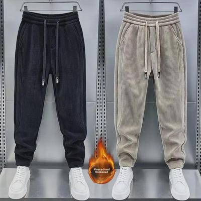 Men's Slim-Fit Velvet Striped Corduroy Sweatpants - Stylish, Loose, and Warm for Autumn and Winter