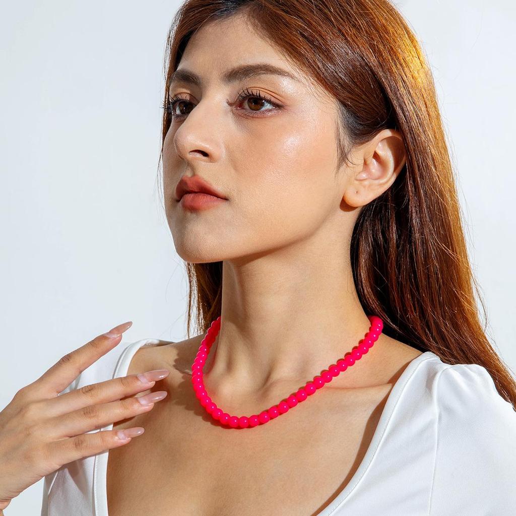 Cross Border Summer Fresh Colorful Bead Necklace for Women's Seaside Vacation Fashion Dopamine Transparent Bead Matching Necklace