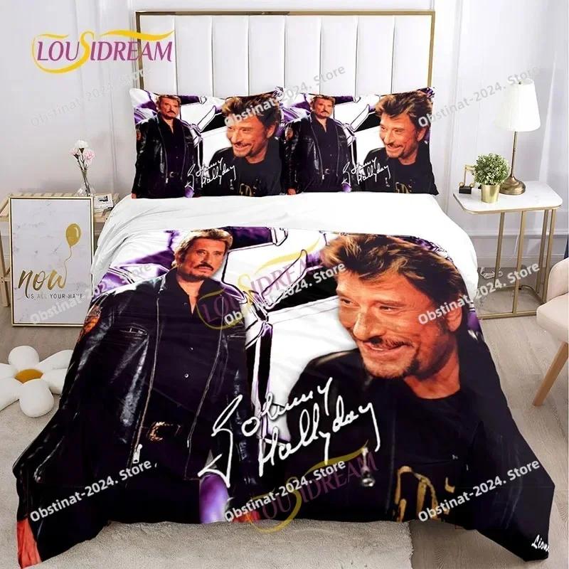 Music Print Duvet Set Johnny Hallyday Full Size Polyester Music Bedding Set DIY Fan Gift Oversized Pillow Cover Quilt Cover