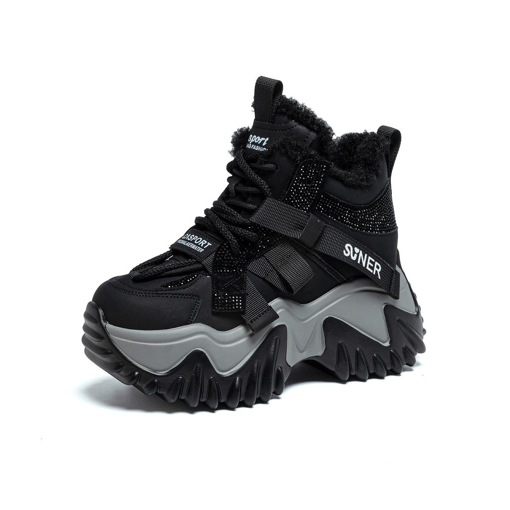 Autumn new versatile casual velvet warm thick-soled muffin heightening sports shoes small women's shoes