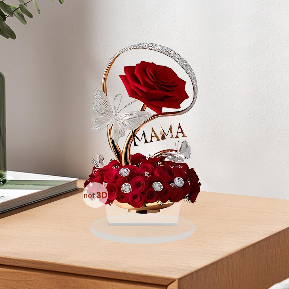 1pcs Red Fairy Rose - Paired with Crystal Butterfly Acrylic Home Decor. A Gift for a Mother's Female Friend
