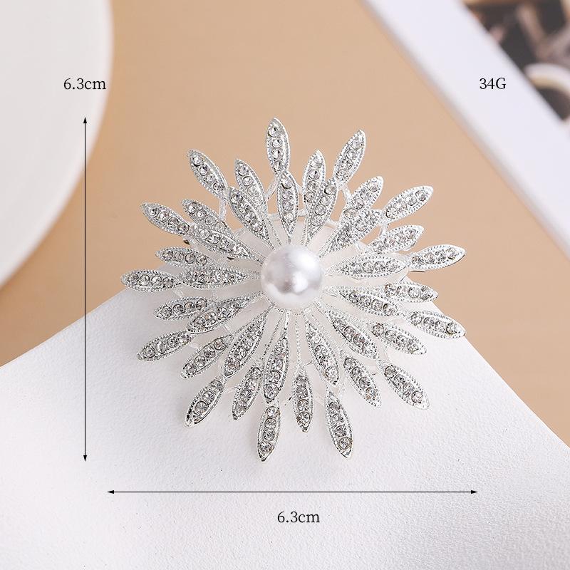 Large Double Layer Flower Brooch Pin Inlaid Faux Pearls Ladies Clothes Accessories Gift