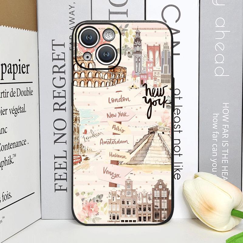 Pink World Map Travel Label Printed Phone Case for IPhone 16 15 14 11 Pro Max 13 12 Mini XR XS X 7 8 Plus SE20 Soft Cover Fundas