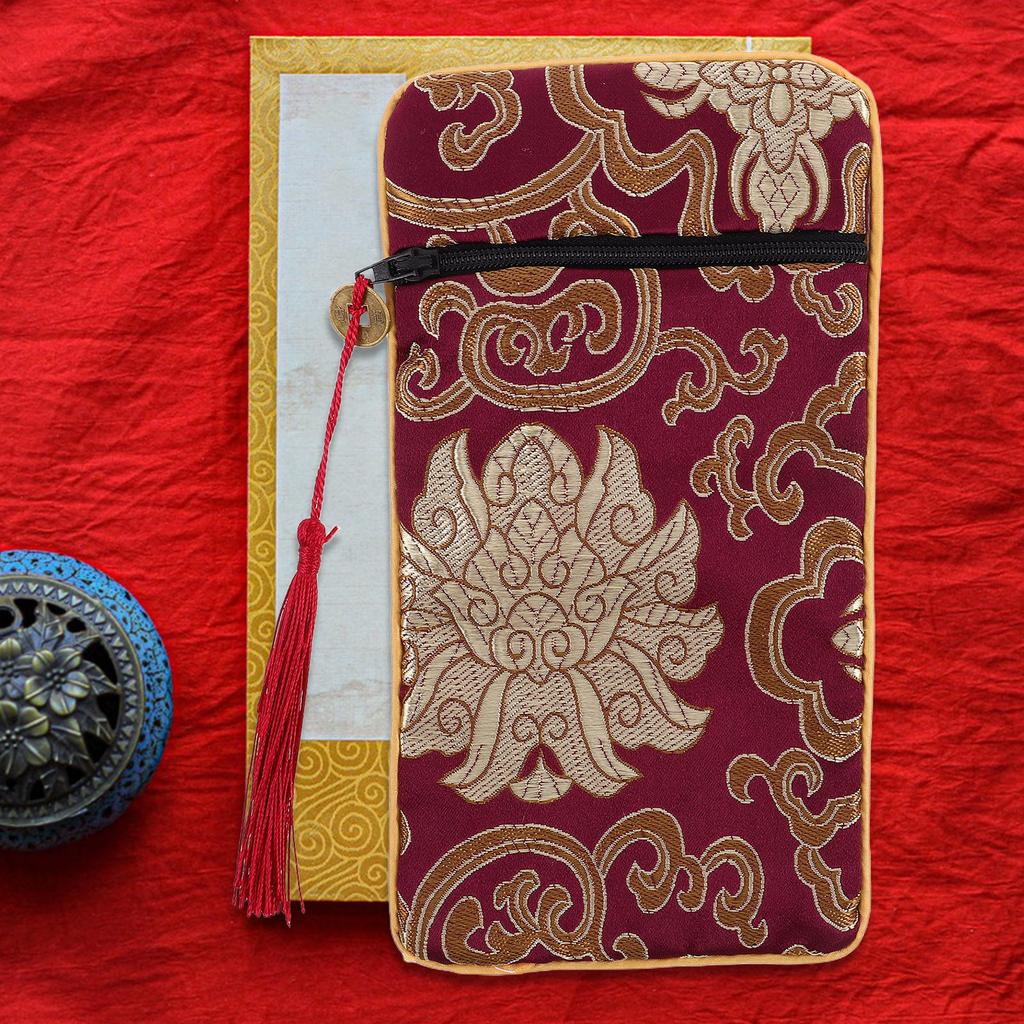 Brocade Scriptures Bag Chinese Style Fabric Multi-Purpose Small Book Pouch Jewelry Storage Organizer Buddhist Carrying Case