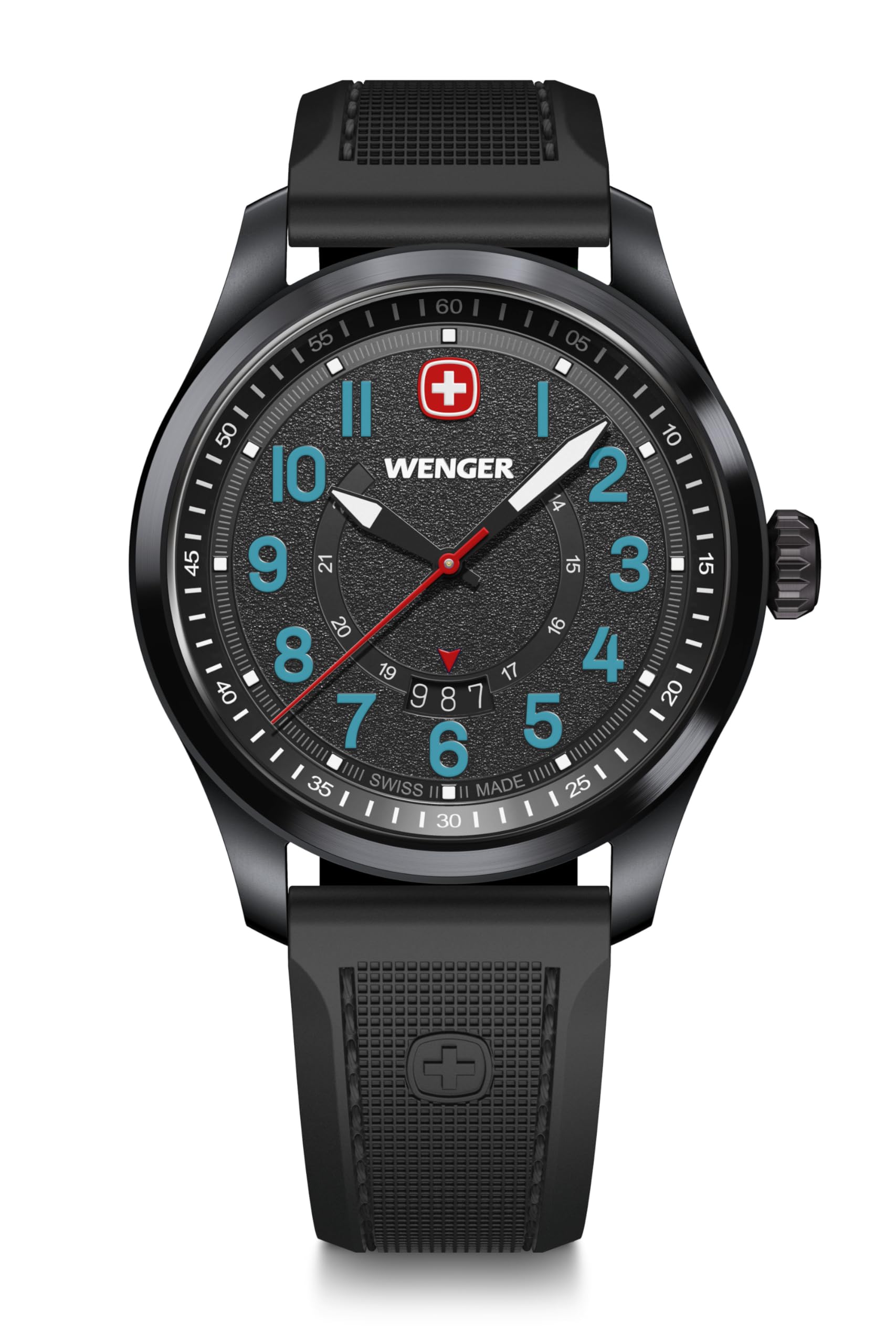 

WENGER TERRAGRAPH Watch Black PVD Stainless Steel Case Black Dial Black Silicone Strap Quartz 100m Water Resistant Gift Analog Men s (316L) []