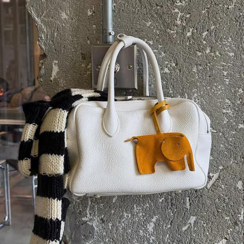 Spring Summer Lychee-pattern Handbag Fashion Solid Color Bowling Bag Multi Compartment Crossbody Bag Simple Versatile Boston Bag