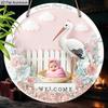 2D Flat Aluminium Welcome Sign with Pink Flowers Pattern - Charming Decorative Sign & Plaque - Ideal for Wall Decoration - No Electricity Needed
