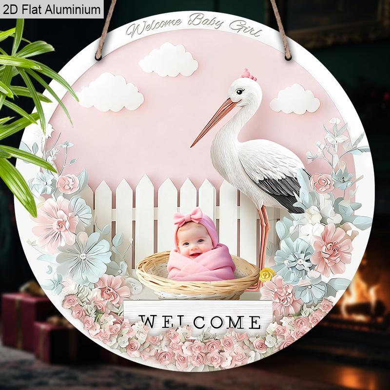 2D Flat Aluminium Welcome Sign with Pink Flowers Pattern - Charming Decorative Sign & Plaque - Ideal for Wall Decoration - No Electricity Needed
