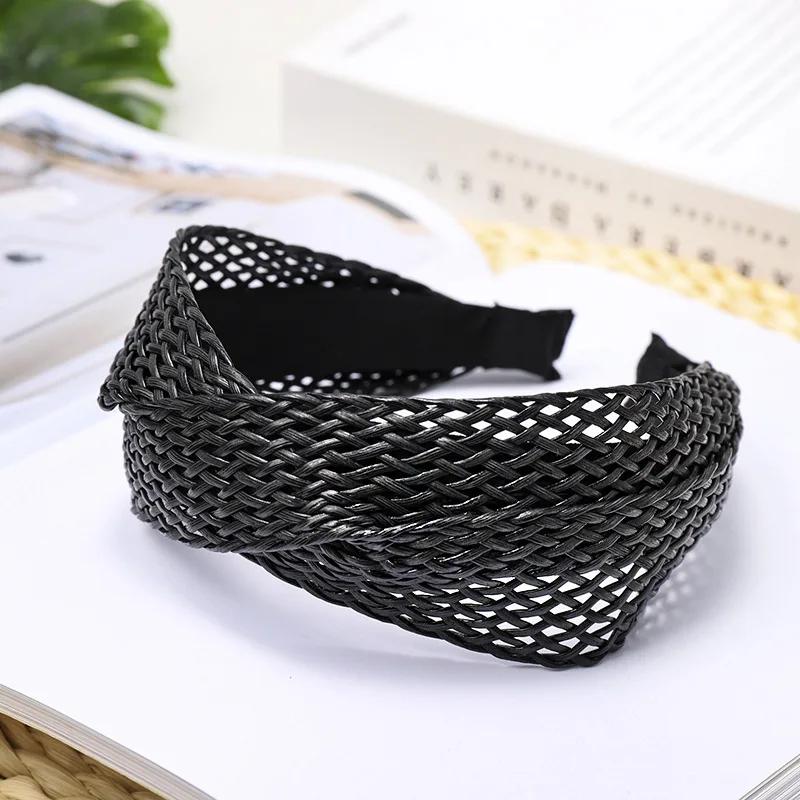 Beach Style Straw Headband Bohe Hair Band Weaving Cross Hair Hoop Summer Women Hairband Wide-Brimmed Headwear Hair Accessories