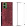 For Motorola Moto G35 5G Case with 2Pcs Tempered Glass WANLONFENG MTL Series Mandala Leather Phone Cover