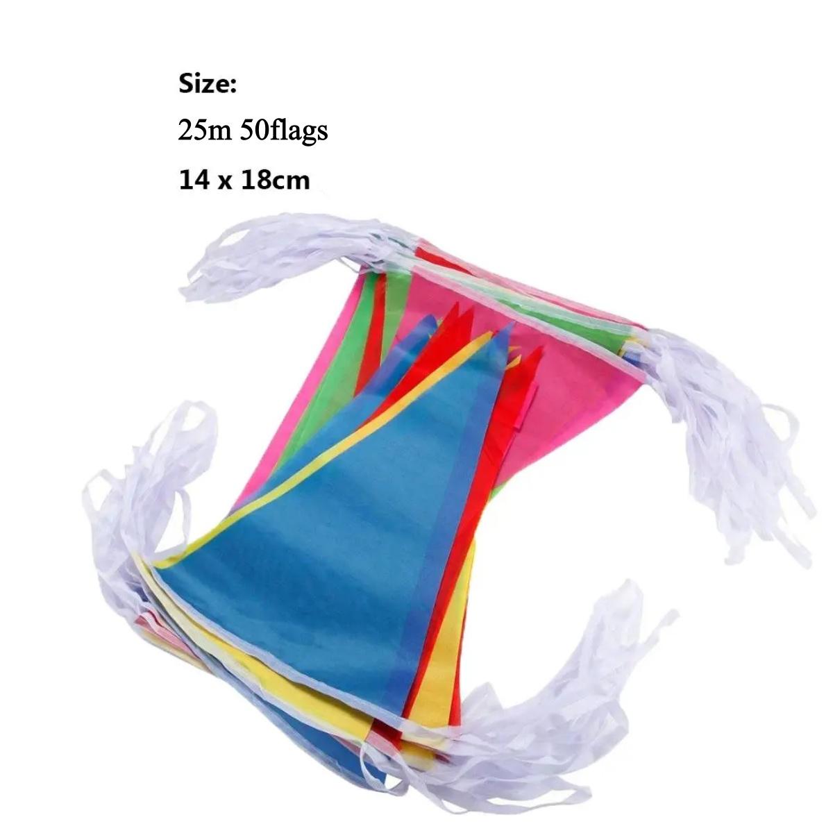 25m 50pcs Multicolored Bunting Banner Triangle Flags Nylon Fabric Pennant Festival Outdoor Party Decor