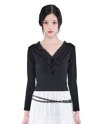 Alkialka Lace Trim Long Sleeve (Black)