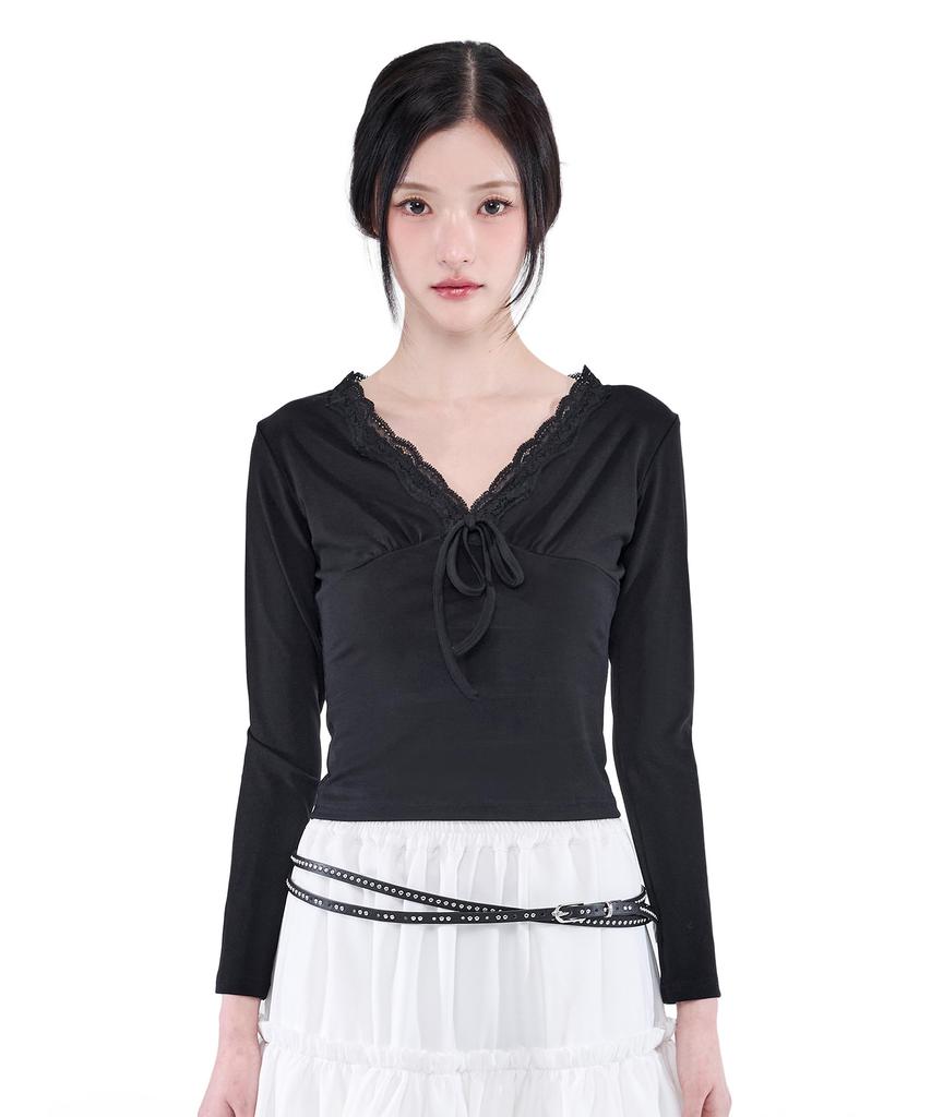 Alkialka Lace Trim Long Sleeve (Black)