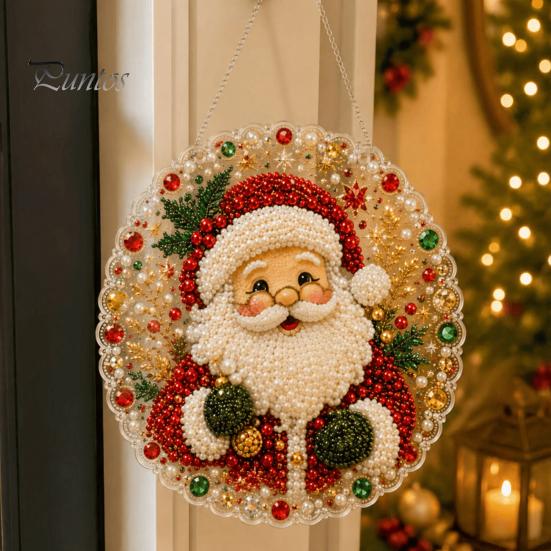 Unique Resin Gem Art Christmas Rhinestone Painting Kit, DIY Wreath Craft for Adults, Double Sparkling Wall Decor Sided Window Ornament, Acrylic