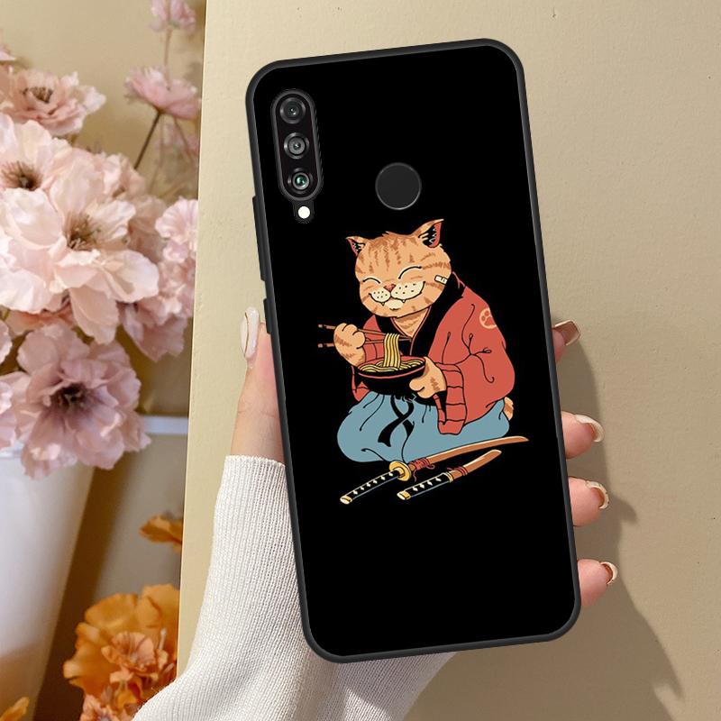 Ukiyo-e Samurai Cat Neko Ramen For Huawei Nova 11 Pro 9 10 SE Y70 Y60 Y90 Y61 Y91 Y73 Y72 12s 12i 11i 8i P30 P40 Lite Case
