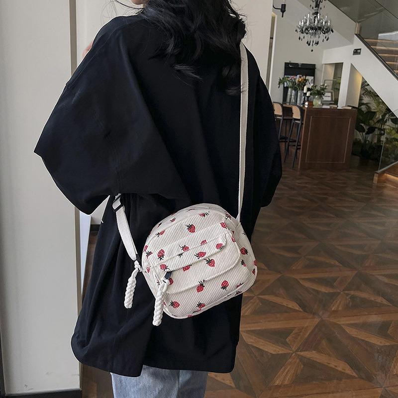 Corduroy cloth small bag women's new fashion strawberry printing mobile phone bag casual messenger bag