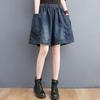 Summer 2025 Women's Elastic Waist Thin Denim Shorts - Plus Size, Loose Wide Leg, Cropped Fit for Slimming