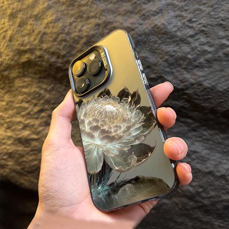 Luminous Lotus Phone Case For IPhone 17 16 15 14 13 12 11 Pro Max 14 15 16 Plus Lens Protect Plating Cover Case Funda Bumber