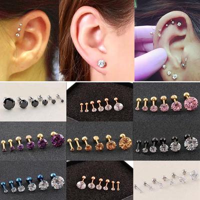 9 Colori Moda CZ 3 Punte Trago Cartilagine Acciaio Inossidabile Orecchino a Lobo Cristallo Zircone Orecchini Piercing Gioielli