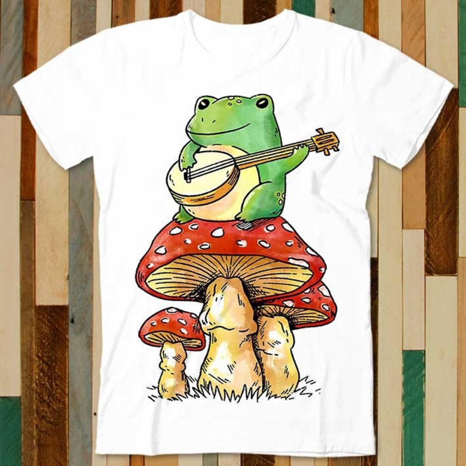 Star Frog Playing Banjo On Magic Mushroom T Shirt Adult Unisex Men Women Retro Design Tee Vintage Top A4953 2XL