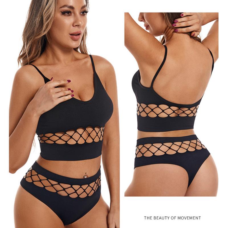 

Полый комплект нижнего белья для женщин с маленькой грудью, бюстгальтер пуш-ап без ободков, спортивная майка больших размеров XL чёрный