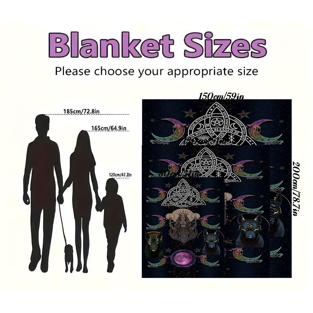 " Moon Phase Goddess and Dogs Wallpaper "Blanket Flannel Throw Blanket for Sofa, Bed, Travel, Camping, Office
