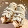 2025 Winter New Plush Rabbit Ears Velcro Shoes Bag Root Home Casual Slippers Cotton Mop
