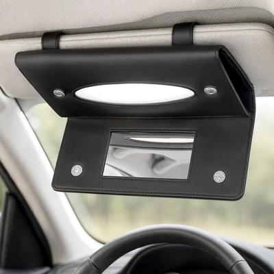 Car Tissue Hanging Car Sun Visor Box Storage Universal Automotive Part Mirror Type Box, Box, Rack, (Makeup - Black)