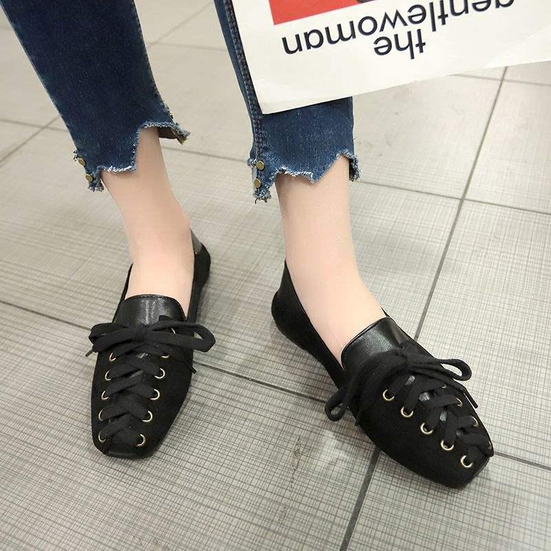 

Женские весенне-летние туфли-лодочки на шнуровке - корейский стиль, универсальные, модная социальная обувь 36