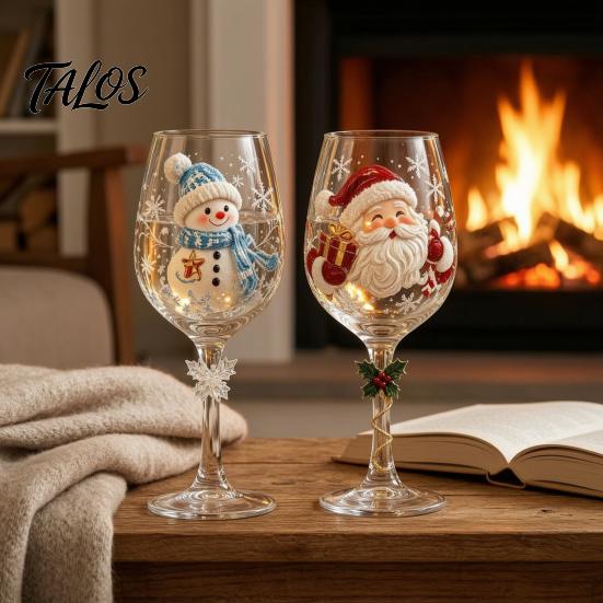 Dekoratives Glasgeschirr für Feiern Weihnachts-Weinglas, Weihnachtsmann Schneemann Rentier Strumpf Baum Kranz Muster Premium-Becher Feiertags-Glasware