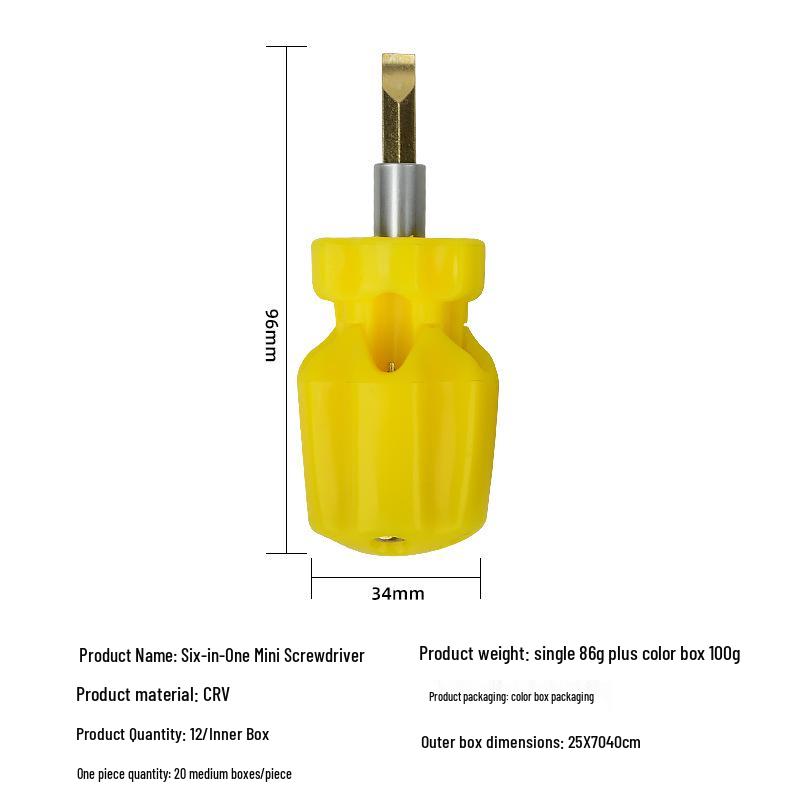 Six-in-One Multi-Functional Home Repair Screwdriver with Phillips and Star Bits