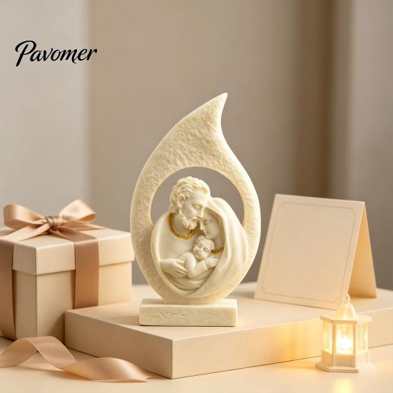 Modern Minimalist Ornament Holy Family Figurine Ornament, Hollow Water Drop Resin Religious Home Decor Statue, Western Style Tabletop Sculpture