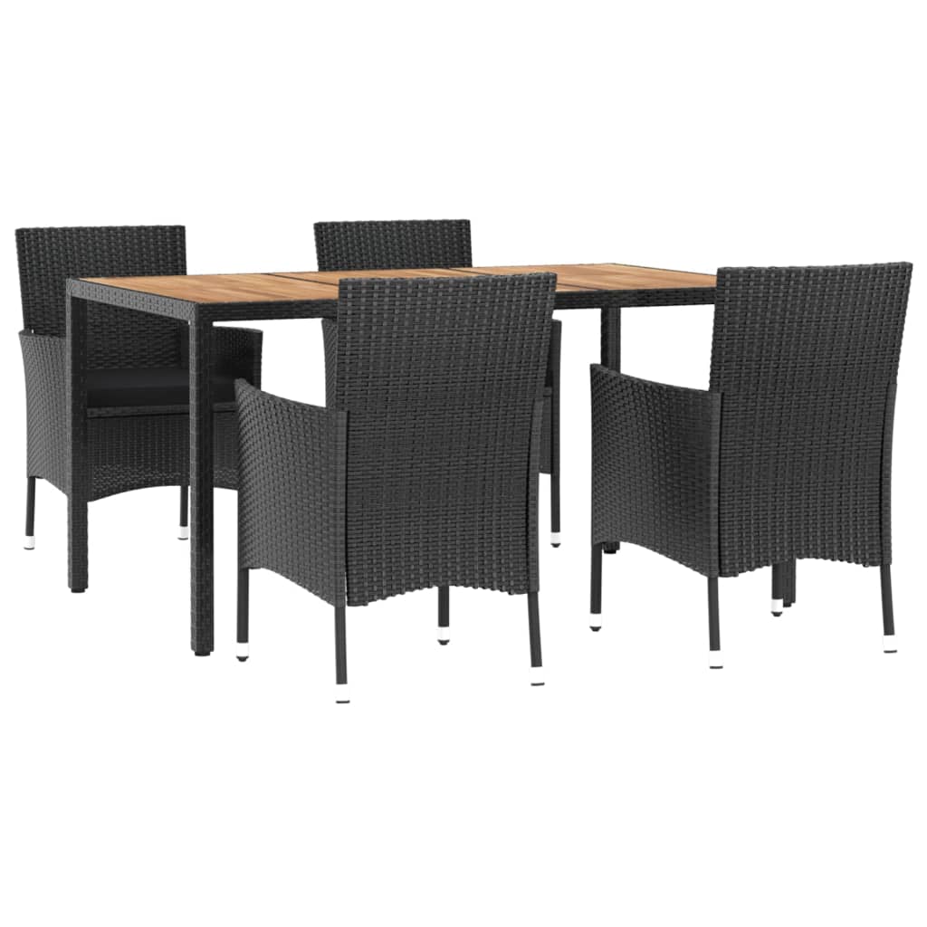 Vidaxl 5-Cz. Garden Furniture Set With Cushions, Black, Poly Rattan