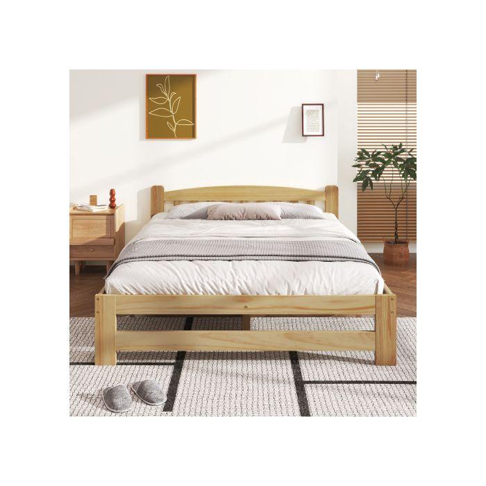 Lit double - MUVOE - Nature - 140x200 cm - Bois massif naturel - Élégance classique