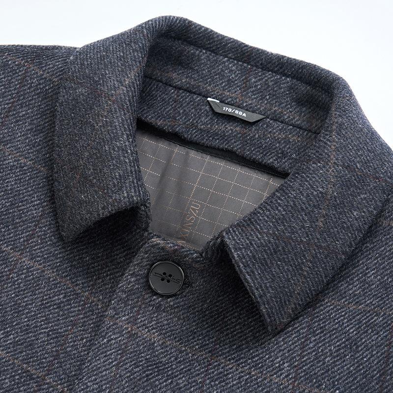 Men's double-sided cashmere coat winter lapel down middle-aged dad medium-length wool coat gray