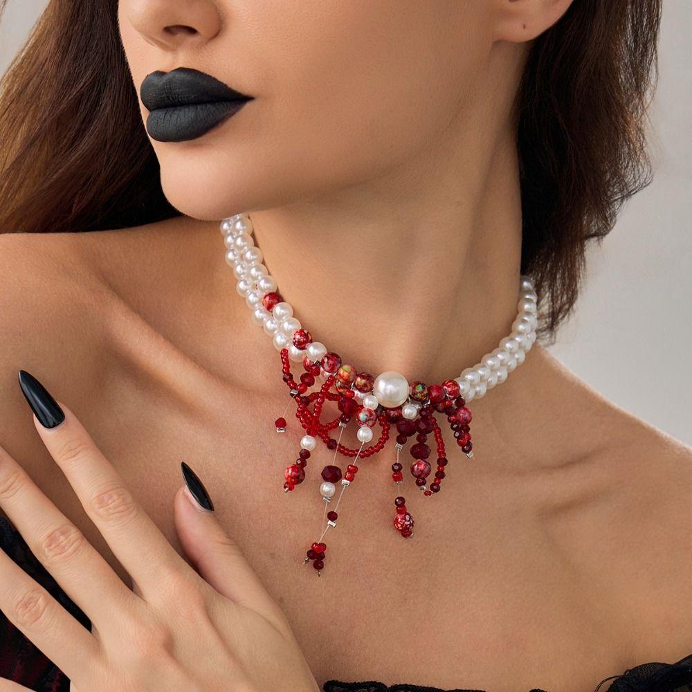 Multilayer Blood Drop Necklace Red Gothic Jewelry Creative Halloween Clavicle Choker Women