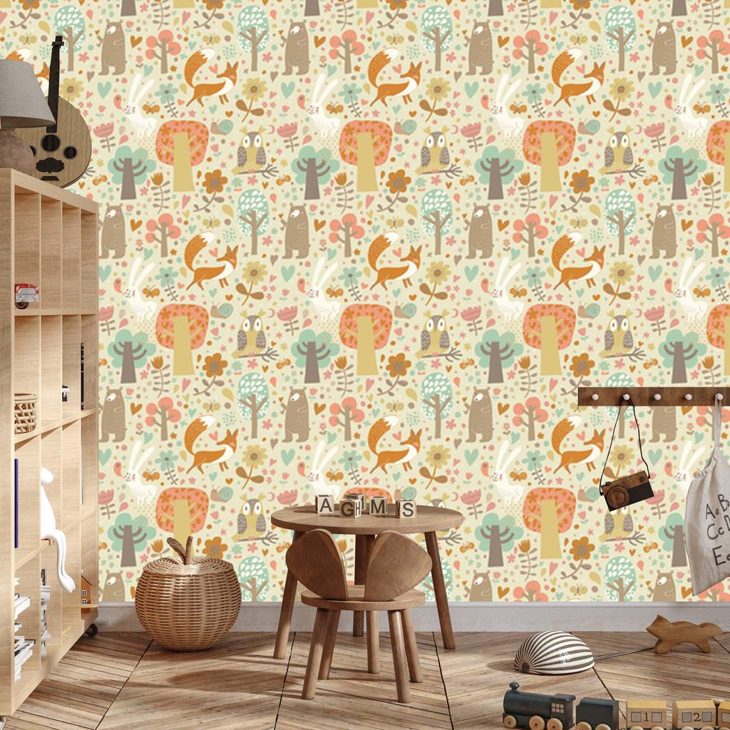 Joyful Forest Animals Wallpaper for Living Room and Bedroom 50x1000