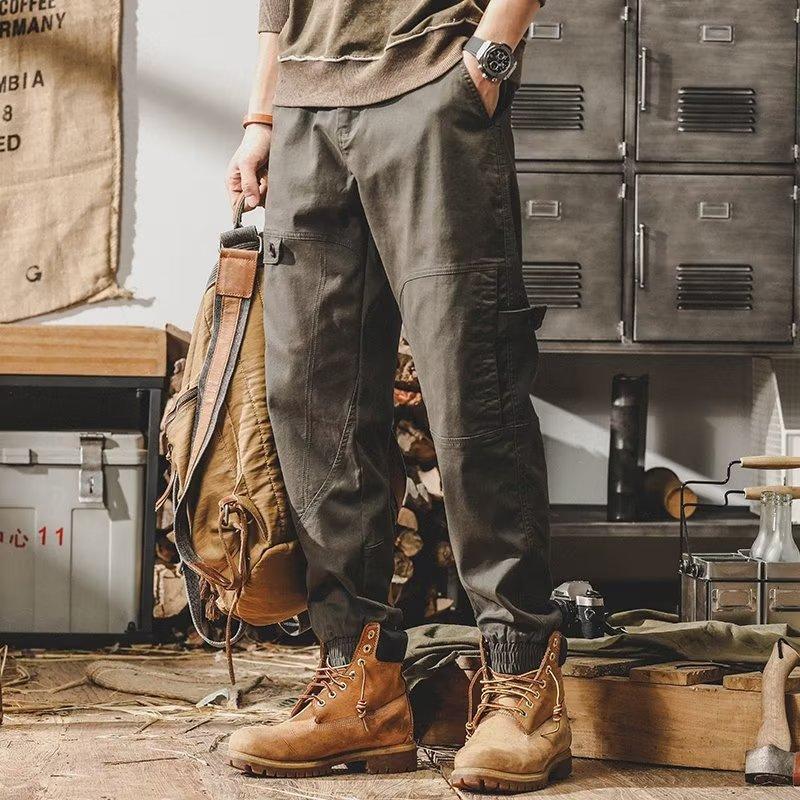 American retro heavy tooling pants men's spring and autumn loose straight casual trousers wide-leg tied Harlan pants men