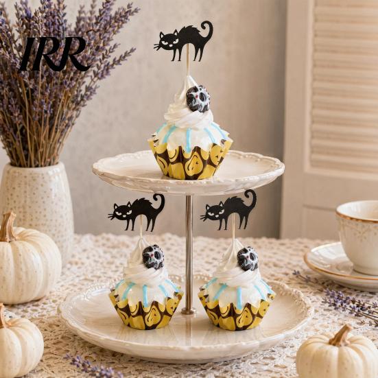Halloween Dessert Decoration 8 Pcs Cat Cupcake Topper, Black Cake Cute Kitten Topper for Creamy Desserts Food Pick Baby Shower Birthday Wedding Party