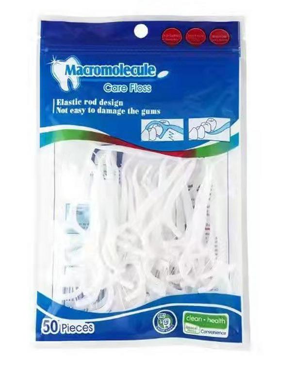 "50 Scobitori cu Ață Dentară - Scobitoare de Plastic cu Ață Arcuită"