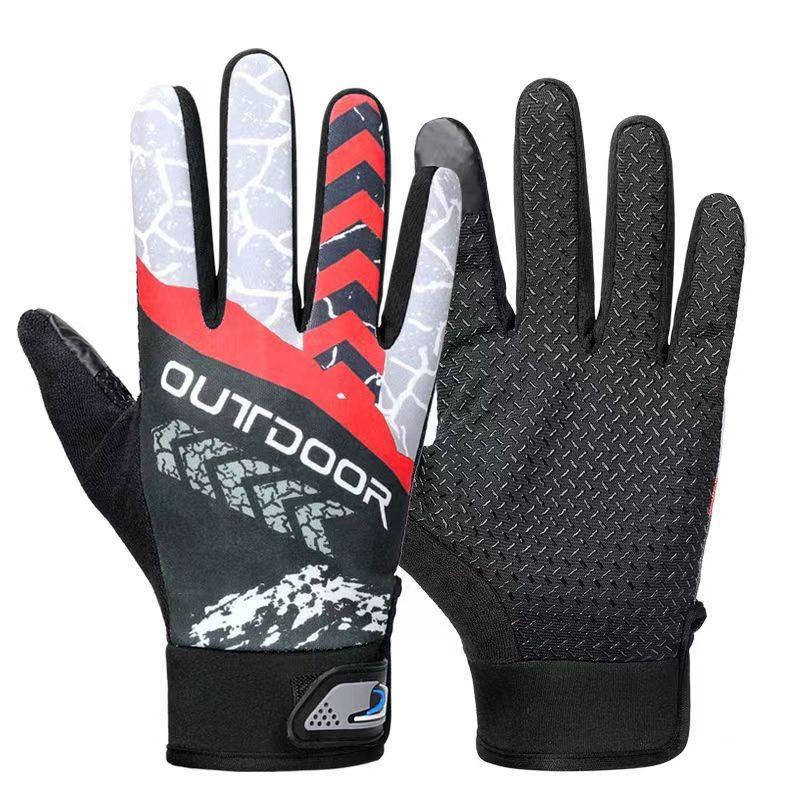 Unisex Cycling Gloves Full Finger Outdoor Sports Bike Riding With Touchscreen Compatibility UV Protection Anti-Slip Knitted Design Use Printed Double Arrow Red