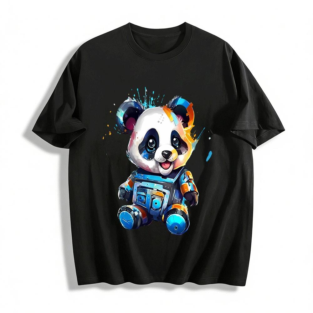 Cyberpunk Mechanical Panda Print Casual Cool Unisex Top Pure cotton T-shirt XXS
