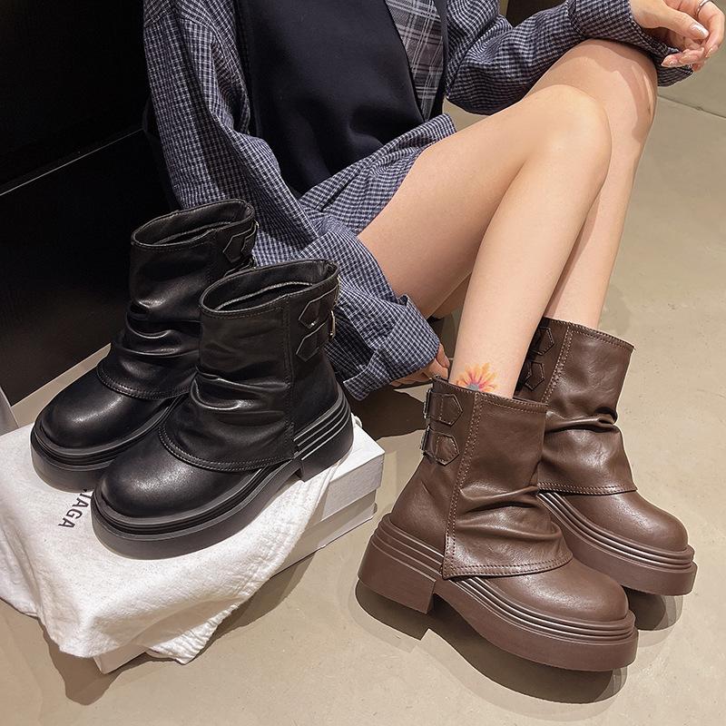 2025 Autumn Mix and Match Retro British Style Martin Boots Women's Fashion Belt Buckle New Big Head Small Short Boots Women