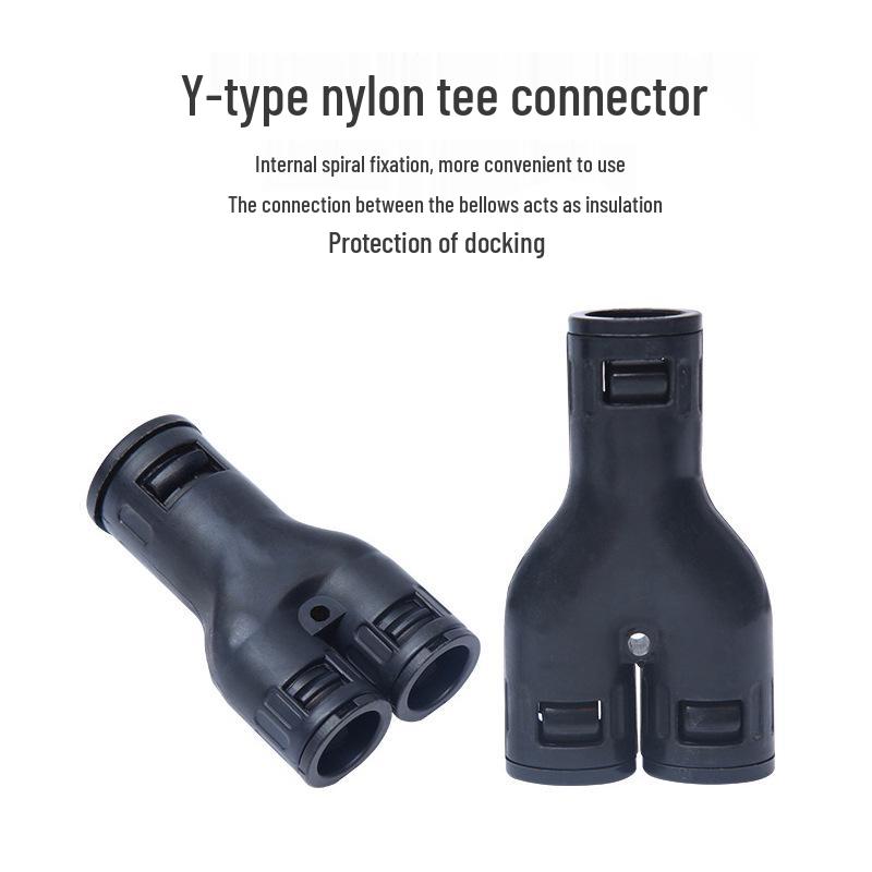 Y-Type Nylon Tee Connector with Push-In Corrugated Hose and Thick Protective Sleeve