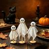 Reflective Fabric Halloween Spirit Figure Set, Three Standing Figures in Varied Sizes with Wooden Discs for Living Room, Entryway, and Office Displays