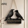 Creative Halloween Gifts Crow Welcome Sign for Front Door, Gothic Black Raven Wooden Wall Hanging Indoor Outdoor Door Hanger Plaque, 2D Flat